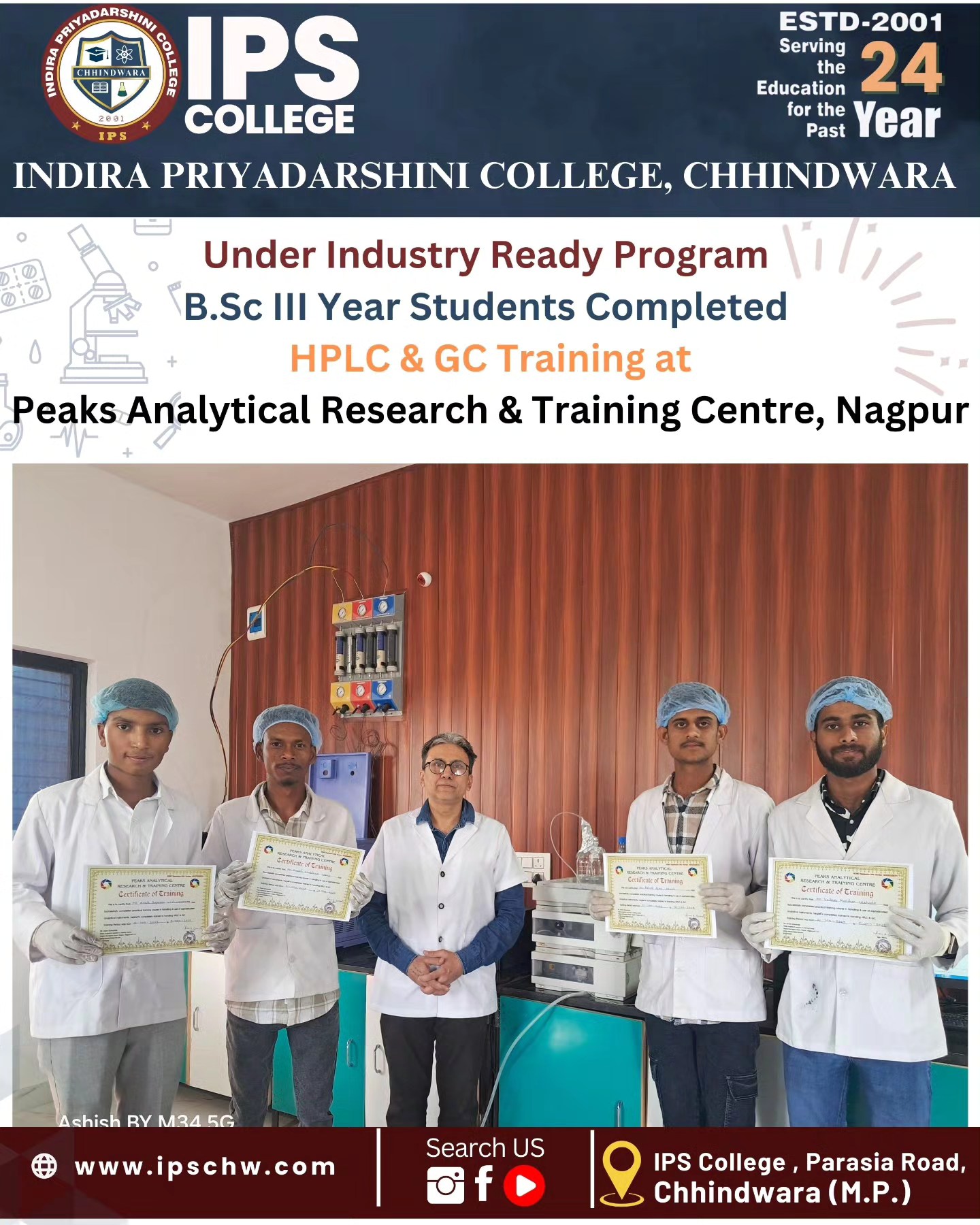 "IPS College, Chhindwara Students Complete Industry Ready Training in HPLC & GC at Peaks Analytical Research & Training Centre, Nagpur"